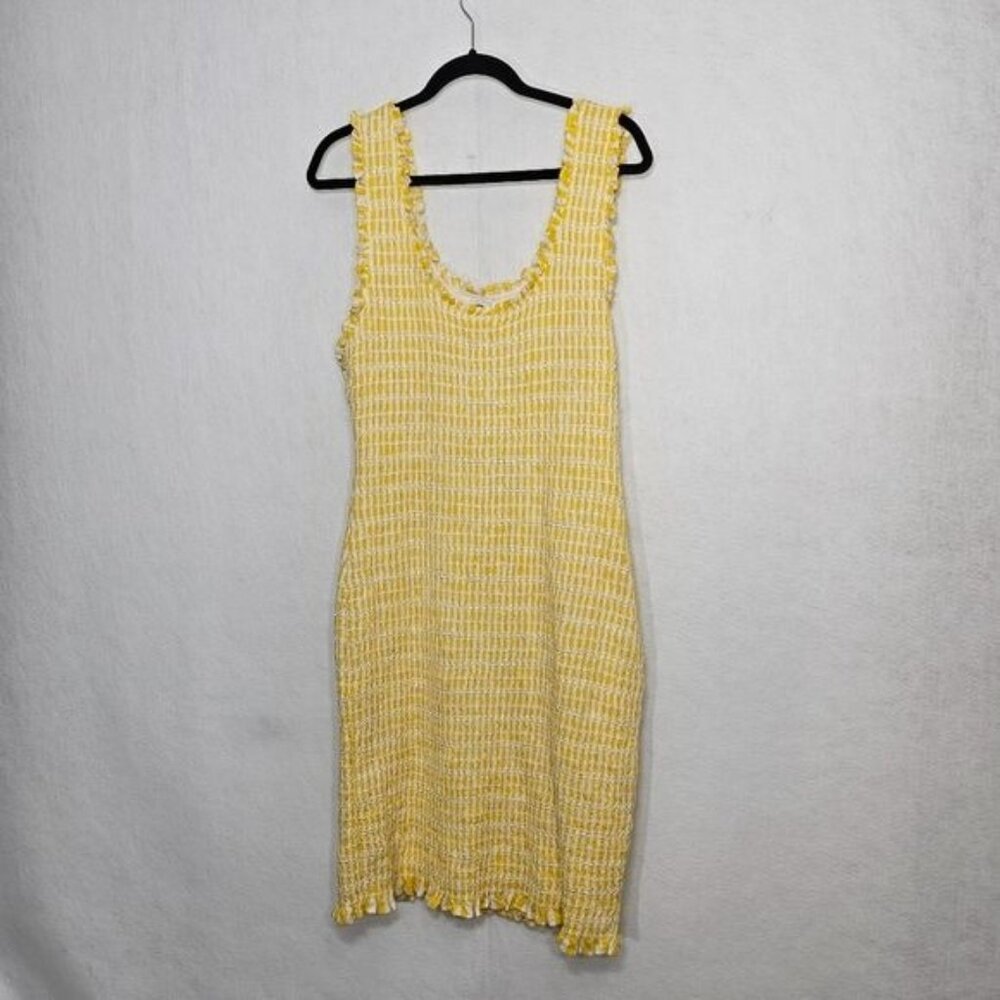 Akemi + Kin (Anthropologie) Yellow Stripe Smocked Bodycon Midi Dress XL
